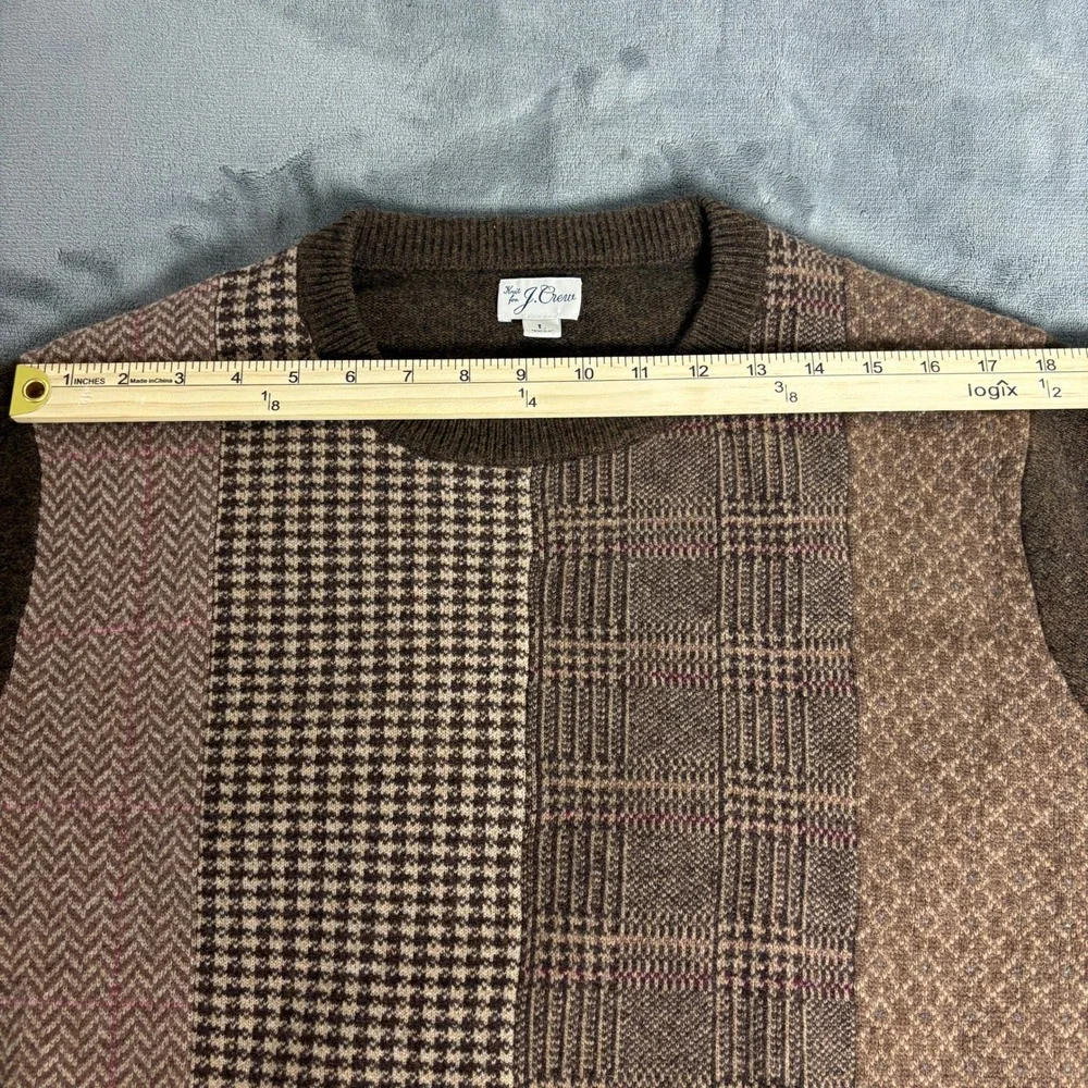 J.Crew Men's L Wool Colorblock Patchwork Sweater Herringbone Plaid Grandpacore